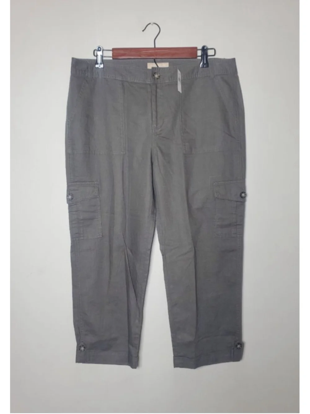 Banana Republic Martin Cargo Utility Pants Olive Green Linen Cotton Size 12 NWT